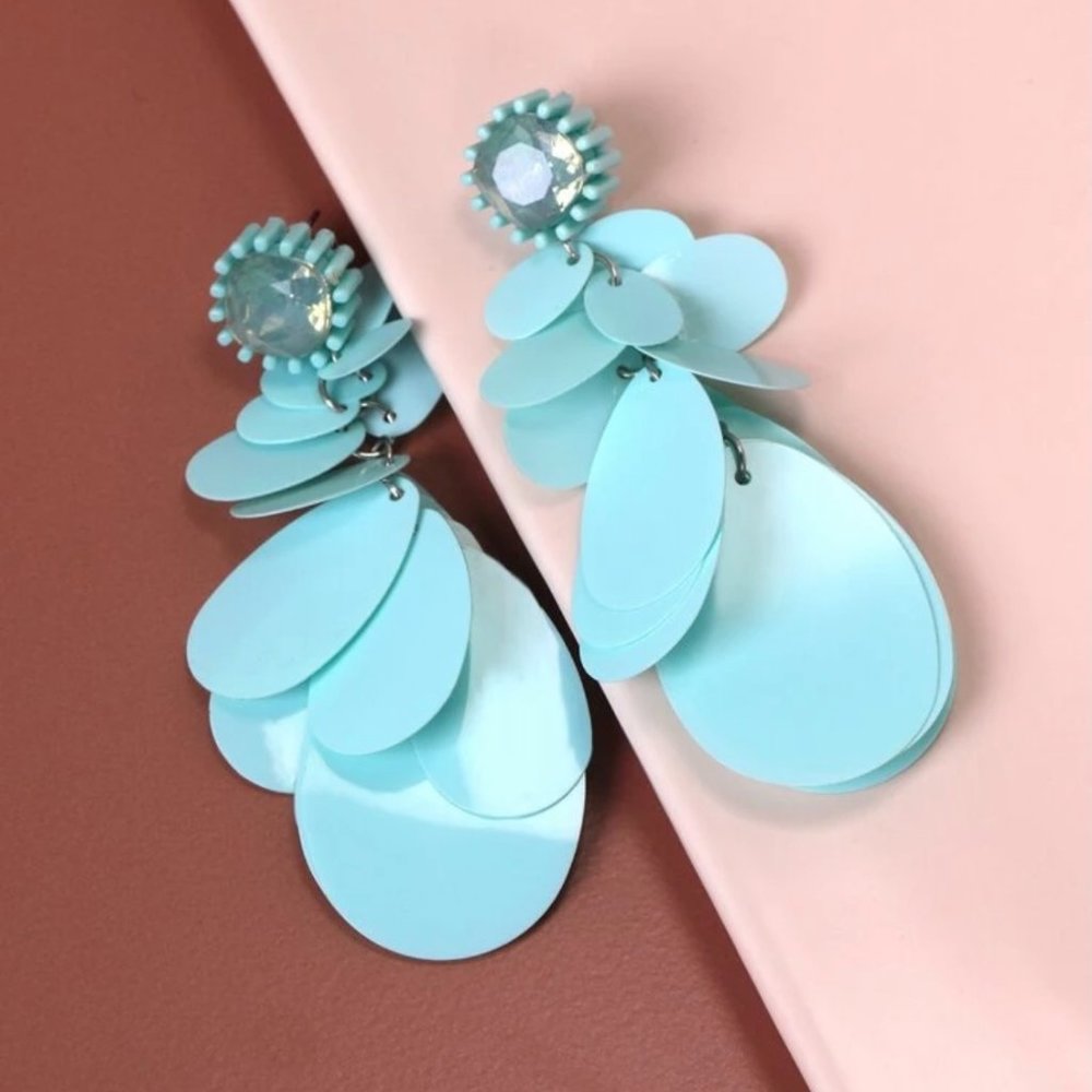 NEW Party Time! Turquoise Disc Drop & Rhinestone Dangly Earrings Funtastic! - Picture 3 of 5